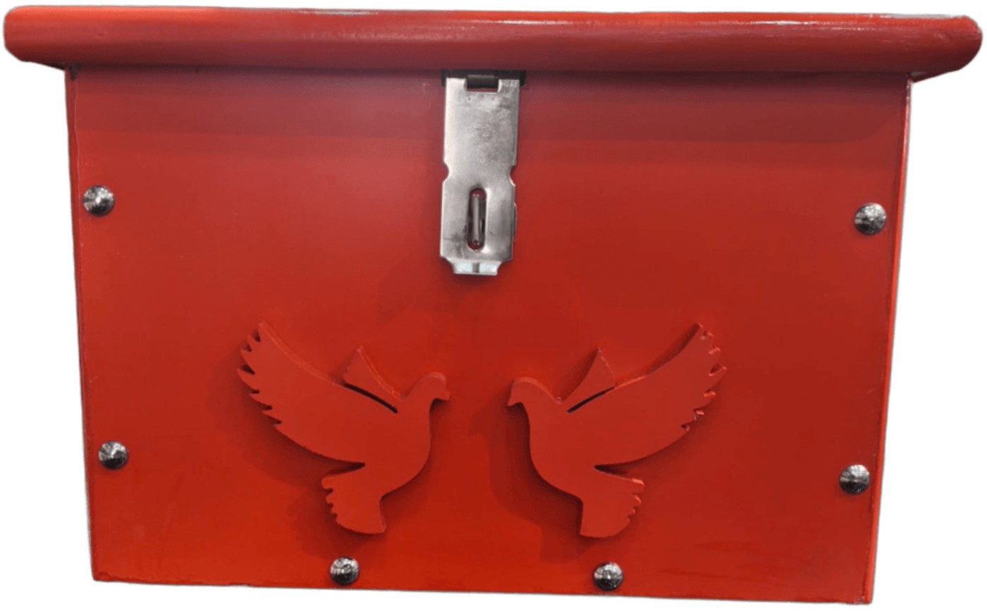 Handcrafted Medium Wooden Church Offering Box with Secure Lock – Red and Blue Tithe Boxes