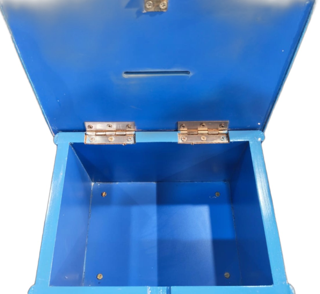 Handcrafted Medium Wooden Church Offering Box with Secure Lock – Red and Blue Tithe Boxes - Image 2
